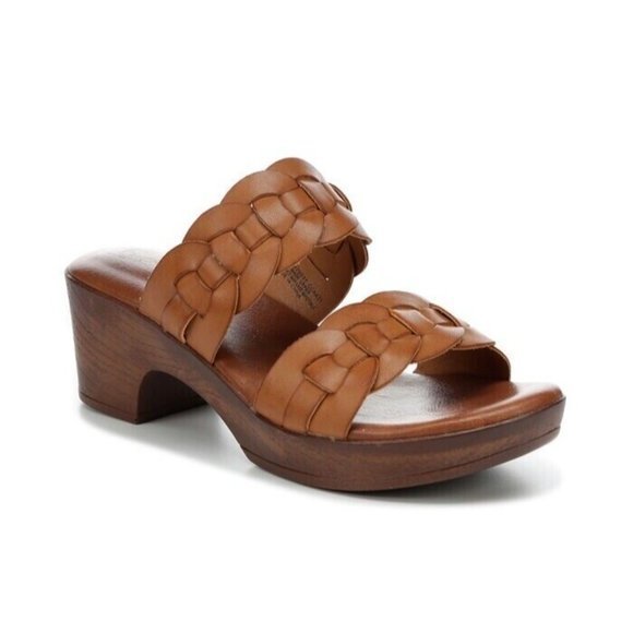 Born Shoes Boc By Born Jillian Block Heel Double Strap Woven Slide Sandal Brown 8 M Tan